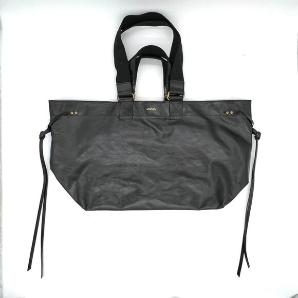 Isabel Marant Wardy Double Handle Leather Tote Bag in Black and Gold - Picture 3 of 16